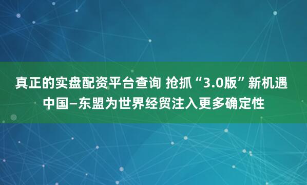 真正的实盘配资平台查询 抢抓“3.0版”新机遇 中国—东盟为世界经贸注入更多确定性